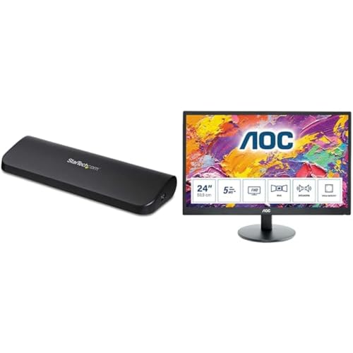 StarTech.com USB 3.0 Docking Station with HDMI and DVI/VGA - Dual Monitor & AOC M2470SWH - 24 Inch FHD Monitor, 60Hz,5ms, MVA, Speakers (1920 x 1