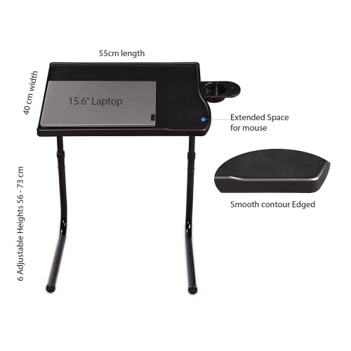 OAK N' OAK TABLE BUDDY smart® BLACK | Adjustable Multi Position Portable Folding Table Mate with Cup Holder for Bed Trey, Work, Watch TV, Dining,