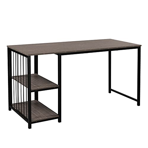 N/A 55" Laptop Desk Writing Desk with 2 Storage Shelves Left or Right Metal Frame Home Office Computer Desk (Color : A)