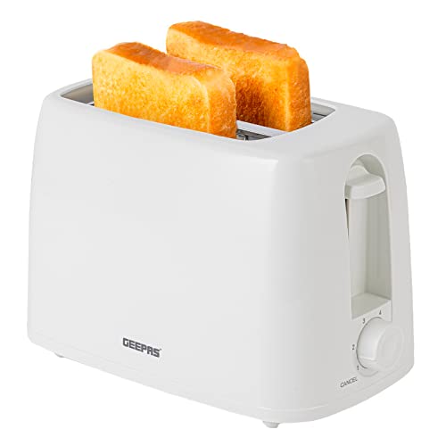 Geepas 2 Slice Bread Toaster with 6 Level Browning Control - Removable Crumb Tray, Cancel Function, Cord Storage & Cool Touch Plastic Housing - 6