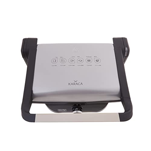 KARACA Gastro Diamond Grill & Sandwich Toaster Silver, Antibacterial, Excellent Fireproof Non-Stick Surface Ultra Durability, Additional Capacity