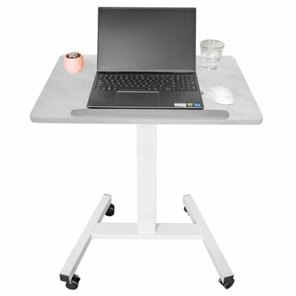 TecbL Mobile Standing Desk, 28.5”- 42.5” Pneumatic Height- Adjustable Desk with Wheels, 90° Tiltable Rolling Laptop Desk for Home, Office, Classr