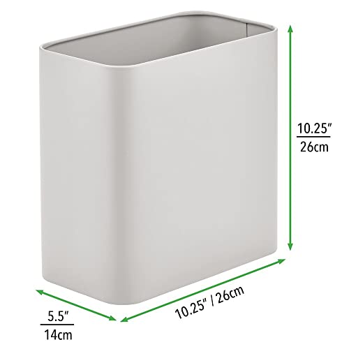 mDesign Metal Wastepaper Bin — Compact Rectangular Bathroom Bin — Rubbish Basket for Home and Office — Light Grey