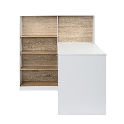 N/A Office Desk Computer Desk Laptop Study Desk L Shape Desk with 4 Tiers Bookshelf Home Office Workstation (Color : A)