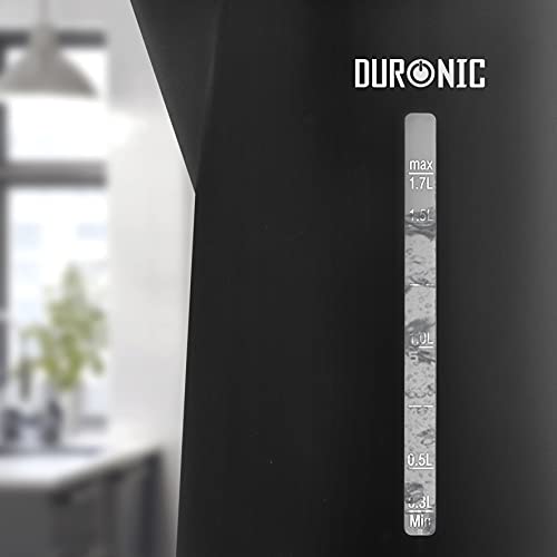 Duronic Electric Kettle EK17 /BK | BLACK 1.7L Fast Boil Kettle | 3000W Power | Contemporary Design | Cordless | 360° Base | Auto Shut-Off/Boil-Dr