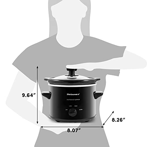 Elite Gourmet MST239X Electric Round Slow Cooker, Adjustable Temp, Entrees, Sauces, Stews & Dips, Dishwasher Safe Glass Lid & Crock, 2 Quart, Bla