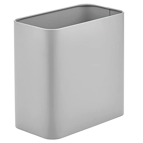 mDesign Metal Wastepaper Bin — Compact Rectangular Bathroom Bin — Rubbish Basket for Home and Office — Light Grey