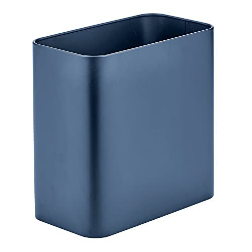mDesign Metal Wastepaper Bin — Compact Rectangular Bathroom Bin — Rubbish Basket for Home and Office — Light Grey