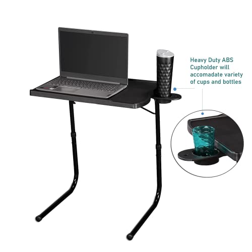 OAK N' OAK TABLE BUDDY smart® BLACK | Adjustable Multi Position Portable Folding Table Mate with Cup Holder for Bed Trey, Work, Watch TV, Dining,
