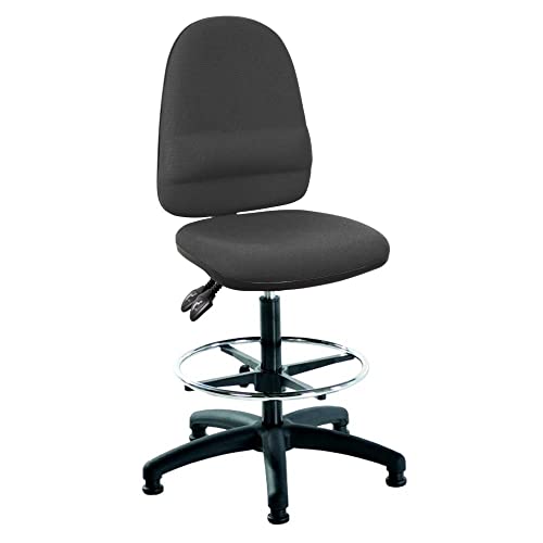 LAB SPACE - Mist 2 Draughtsman Chair Upholstered in Black, Charcoal or Blue Fabric - High Office Chair, Lab Chair, Bench Chair, Drafter Chair (Bl
