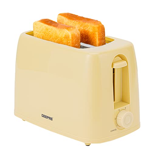 Geepas 2 Slice Bread Toaster with 6 Level Browning Control - Removable Crumb Tray, Cancel Function, Cord Storage & Cool Touch Plastic Housing - 6