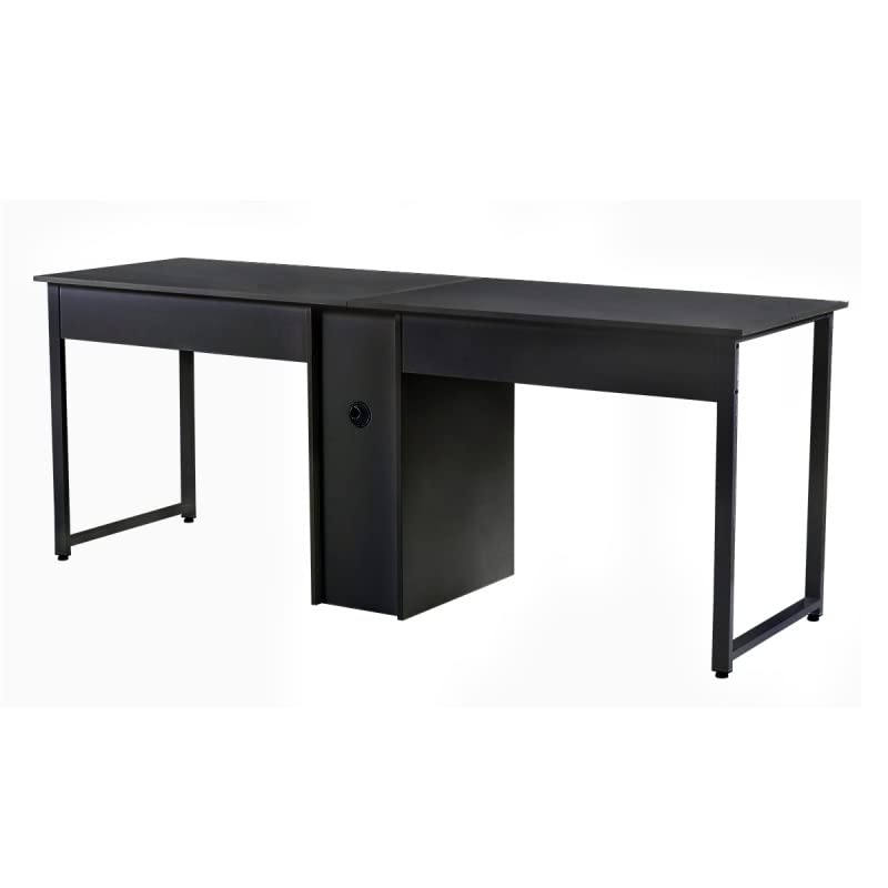 N/A Simple Home Office 2 Person Desk Large Double Desk Writing Desk with Storage Black (Color : A)