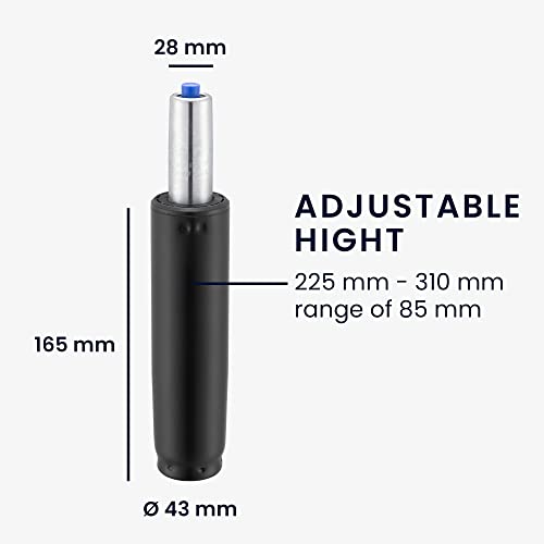 kwmobile Office Chair Gas Lift - 225-310mm Length - 200KG Limit - Replacement Gas Cylinder for Office Swivel Gaming Chairs - 85mm Stroke - Black
