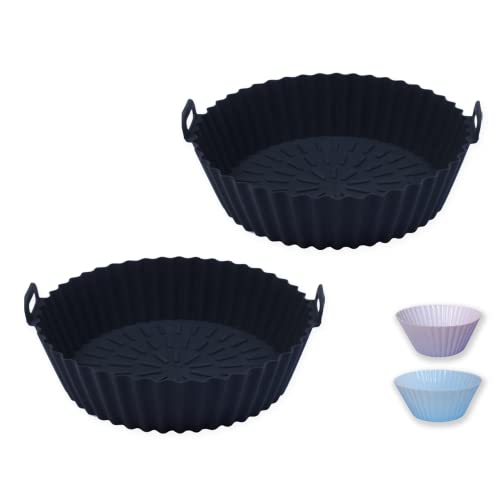 MIR & MAD® 2PCS Air Fryer Silicone Liner & 2 Cupcake Liners | 8 Inch Round Food Safe Non Stick Reusable Silicone Air Fryer Liner | Air Fryer Acce