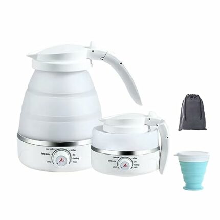 Yunnyp Foldable Electric Kettle, Portable Travel Electric Kettle with 2 Foldable Cup Lightweight Food Grade ABS Camping Collapsible Kettle Water