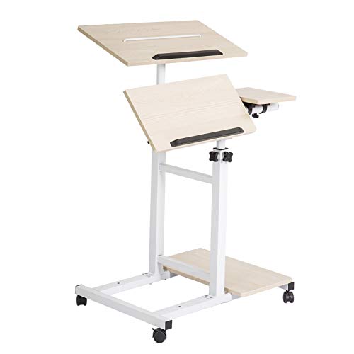 SDADI 2 Inches Carpet Wheels Mobile Standing Desk Stand Up Desk Height Adjustable Home Office Desk with Standing and Seating 2 Modes 3.0 Edition,