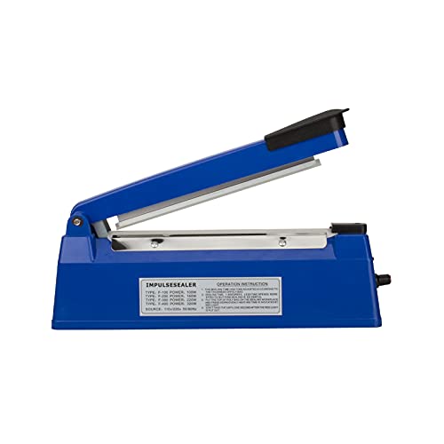 Heat Sealer, Impulse Plastic Bag Sealer, Manual Seal Food Packing Machine, Heat Sealing Applicable with Replacement Kit, Metal/ABS 350W (Blue, 8"