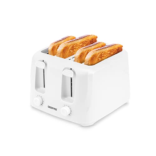 Geepas 4 Slice Bread Toaster with 6 Level Browning Control | Removable Crumb Tray, Cancel Function, Cord Storage & Cool Touch Plastic Housing | 1