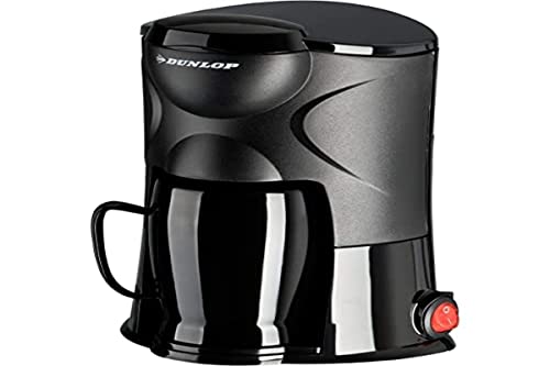 DUNLOP - Portable 1-Cup Coffee Maker, 170 W, Permanent Filter, Cigarette Lighter Connection, for Cars, Trucks, Motorhomes, with On/Off Switch