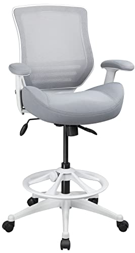 BOLISS Mid-Back Mesh Ergonomic Drafting Chair Tall Office Chair Task Chair with Adjustable Foot Ring and Height Adjustable Armrest (Grey)
