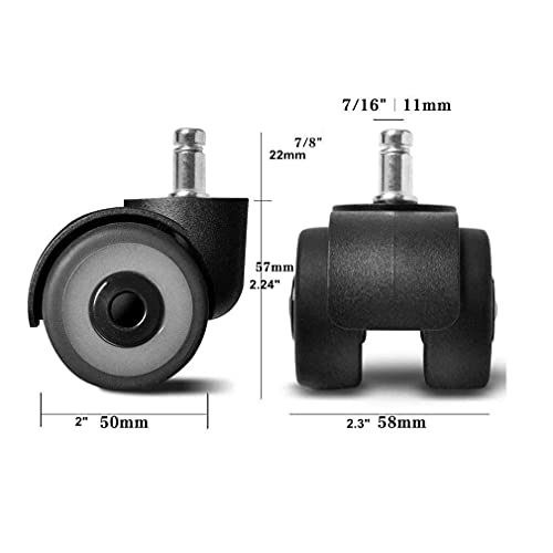 SKOAJAS Plate Casters 2inch Office Chair Caster Replacement TPR Wheels & Safe,Universal Standard Stem 11x22mm,Set of 5,Quadruple Ball Bearing Des