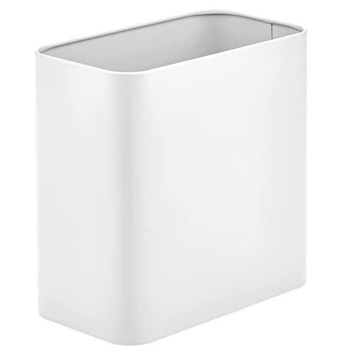 mDesign Metal Wastepaper Bin — Compact Rectangular Bathroom Bin — Rubbish Basket for Home and Office — Light Grey