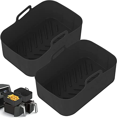 DIFCUL 2PCS Silicone Pot for Ninjas Dual Air Fryer,Silicone Air Fryer Liners,Double Air Fryer Silicone Air Fryer Basket,Reusable Air Fryer Rack(B