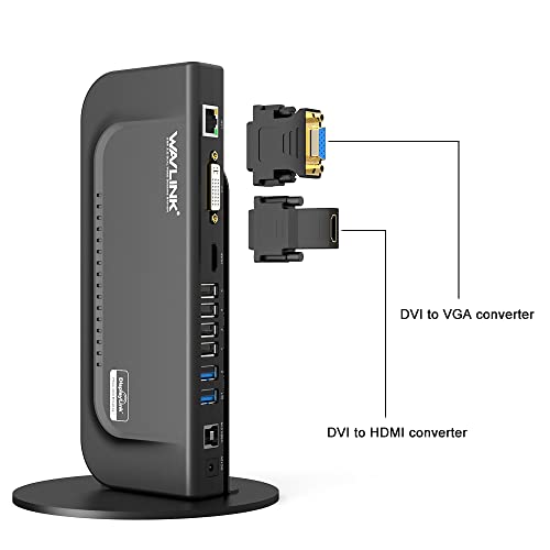 WAVLINK USB 3.0 / USB C Universal Dual Display Docking Station Support HDMI and DVI/VGA/HDMI with 6 USB Ports,Gigabit Ethernet and Audio Jack for