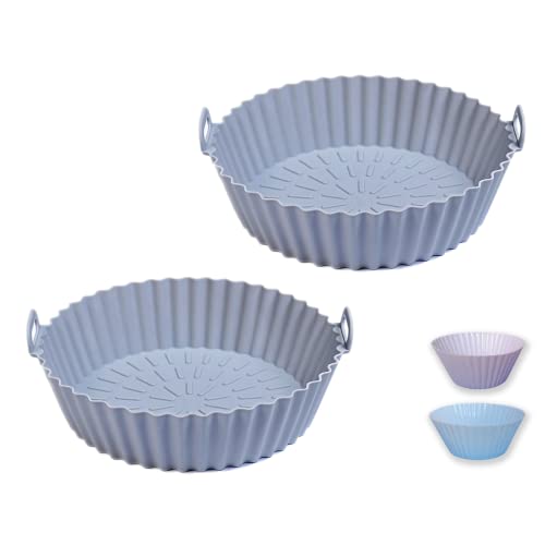 MIR & MAD® 2PCS Air Fryer Silicone Liner & 2 Cupcake Liners | 8 Inch Round Food Safe Non Stick Reusable Silicone Air Fryer Liner | Air Fryer Acce