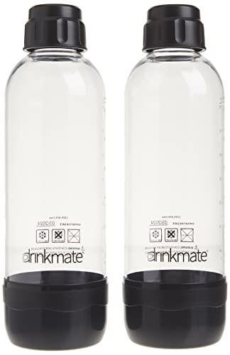 DrinkMate Soda Maker Carbonation Bottles (2 Pack) (1L, Black)