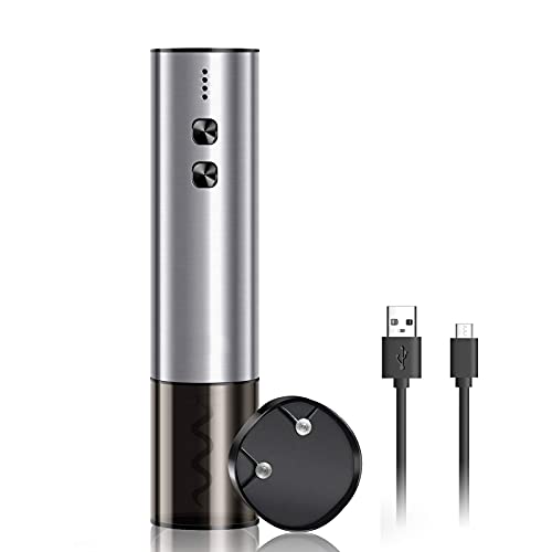 Electric Wine Opener Automatic Electric Wine Bottle Corkscrew Opener Rechargeable with Foil Cutter and USB Cable (Black)