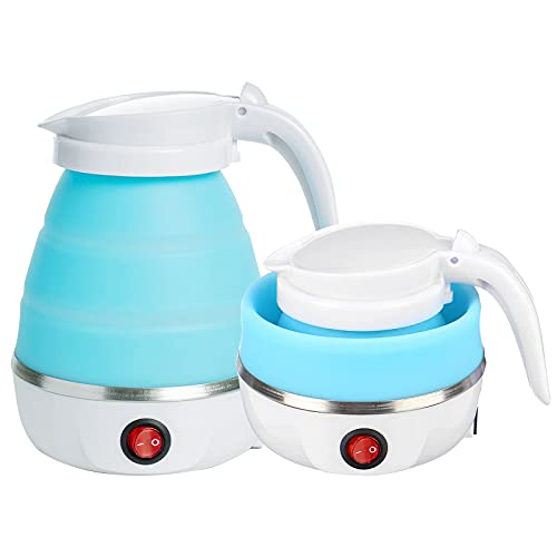 Foldable Electric Kettle, UK 600ml Portable Fast Boil Folding Kettle, Food Grade Silicone Boil Dry Protection with Separable Power Cord for Campi