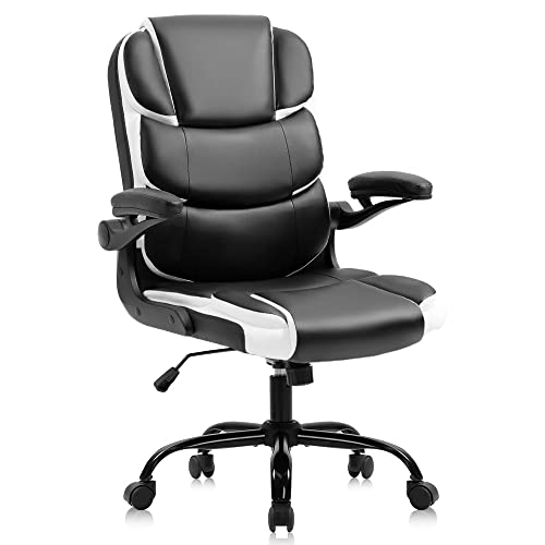 N/A Office Chairs Desk Chair Black Leather Computer Armchair for Man and Women