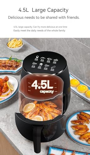 EA ARENA Air Fryer 4.5L, Oil Free Air Fryer Oven with Nonstick Removable Basket, 4Presets, One-Touch Digital Screen, Rapid Air Circulation, Keep