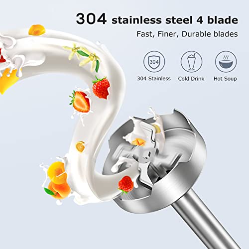 FRESKO Stainless Steel Hand Blender, 1200W Electric Stick Blender with 12 Speed and Turbo Mode, Heavy Duty Copper Motor Immersion Blender,700ml B