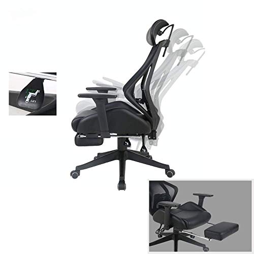 MU Reclining High-Back Office Chair, Ergonomic Computer Chair, Mesh Lounge Chair, Work Chair with Footrest and Waist Support, Suitable for Home a