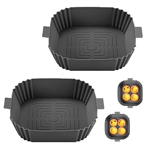 Silicone Air Fryer Liners, 2Pack Square Air Fryer Silicone Basket Tray Airfryer Accessories Reusable Air Fryer Accessories Air Fryer Liners for T
