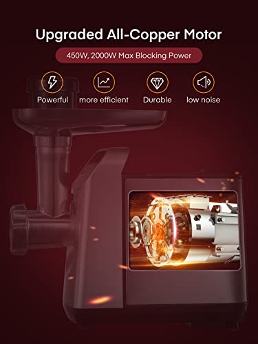 Electric Meat Mincer Grinder, Stainless Steel, 3 in 1 Meat Grinder & Sausage Stuffer & Kubbe Kit Included, Powerful 2000W Max Copper Motor
