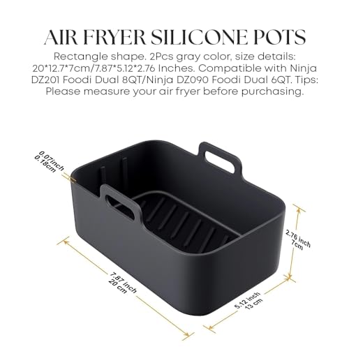 Air Fryer Liners Silicone for Ninja Set of 2 Double Silicone Pot Ninja AF400UK AF300UK Air Fryer Reusable Dishwasher Safe Ideal for Oven & Microw