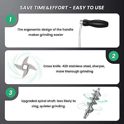 Huanyu Meat Grinder Manual Stainless Steel Hand Meat Grinder and Sausage Maker Manual Meat Mincer Dishwasher-Safe Meat Mincer Grinder Size 10