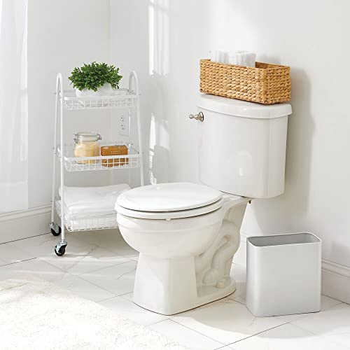 mDesign Metal Wastepaper Bin — Compact Rectangular Bathroom Bin — Rubbish Basket for Home and Office — Light Grey