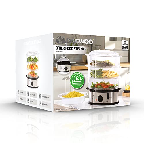 Daewoo Food Steamer, 3 Tier With Rice Bowl, 9 Litre Capacity, Promotes Healthy Living