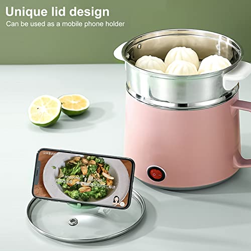 Electric Hot Pot, 1.7L Multi-Functional Electric Skillet for Stir Fry/Stew/Steam, Portable Mini Electric Cooker for Soup Porridge Dumplings Eggs