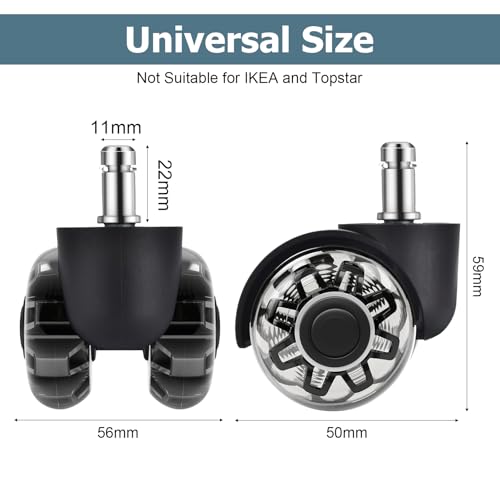 Office Chair Wheels Set of 5 11x22mm, Rubber Chair Castors for Gaming Chairs, Office Chair Wheels Replacement Castors for Hard Floors, Parquet, C