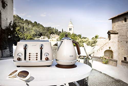 De'Longhi Icona Vintage 4 slot toaster, reheat, defrost, one-side bagel & 6 browning settings, CTOV4003BG, Beige