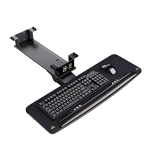 JWX Keyboard Tray Under Desk Slide Out, Large Under Desk Mounted Keyboard Drawer Adjustable Height with Mouse pad & Soft-Touch wristpad for Stand