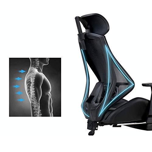 MU Reclining High-Back Office Chair, Ergonomic Computer Chair, Mesh Lounge Chair, Work Chair with Footrest and Waist Support, Suitable for Home a