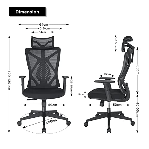 U2PICK Office Desk Chair High Back Ergonomic PC Computer Office Chair with Adjustable Headrest, Lumbar Support and Armrest, Breathable Mesh Back