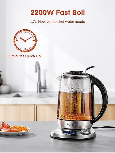 Electric Kettles, FOHERE Kettles Electric Fast Boil Quiet, Variable Temperature Kettle - 40℃~100℃, Keep Warm 2Hr, Detachable Filter Kettle, Auto