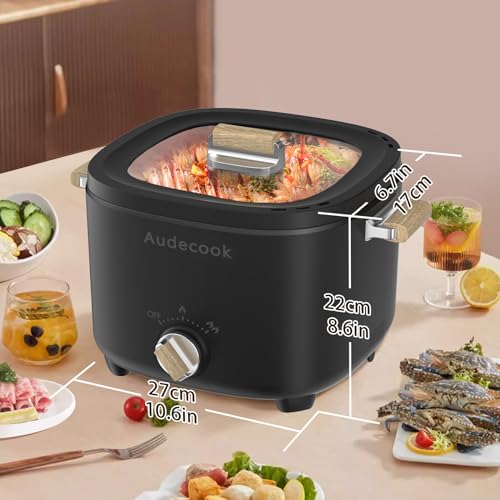 Audecook Hot Pot Electric, 2.5L Portable Nonstick Multicooker, Shabu-Shabu Pot, Travel Electric Skillet with Dual Power Temperature Control for N